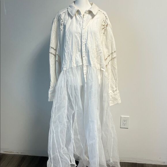 Free People Flower Bud Baby Maxi Top White L - Picture 2 of 9